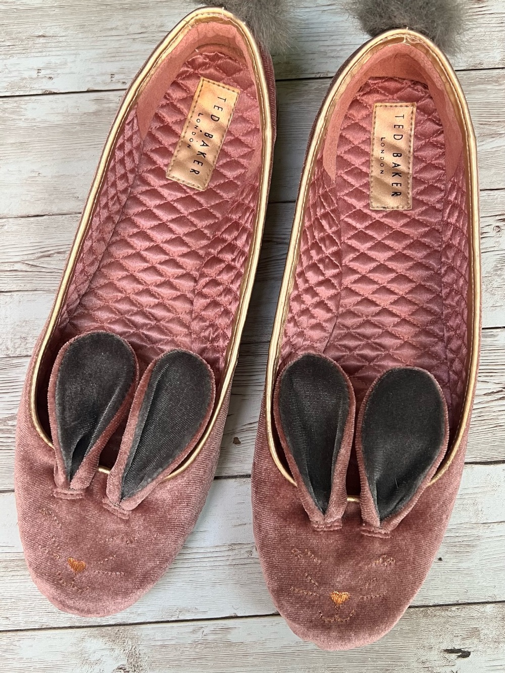 Ted Baker Bellamo Pink Velvet Bunny-Ear Ballet Flats